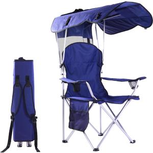 CozyBox Portable Folding Camping Chairs with Canopy Shade, Beach Chair for Adults, Durable Weather Resistant 600D Oxford Cloth, Camping Chair with Canopy for Outdoors [Navy] (Upgraded -Navy Blue)
