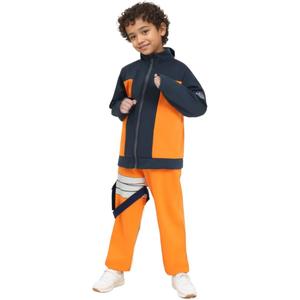 Kids Ninja Costume Halloween Cosplay Outfit for Boys (Orange, M(Height:43"-47"))