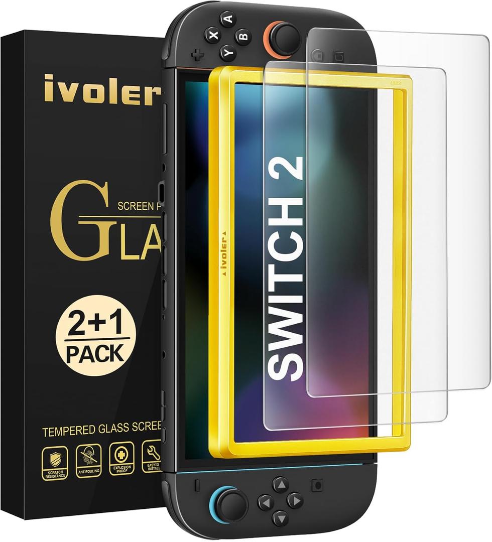 ivoler Anti-Glare Matte Screen Protector for Nintendo Switch 2, Tempered Glass Protector with [Easy Alignment Frame] 30s Installation, 9H Hardness Scratch Resistant Accessories for Switch 2-2 Pack