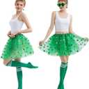 Adult Women St. Patricks Day Green Tutu Skirt with Scock Set Teens Shamrock Dress-Up Irish Party Clover Tutu Costumes (Green, L)