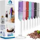 Powerful Milk Frother Handheld Foam Maker, Mini Whisk Drink Mixer for Coffee, Cappuccino, Latte, Matcha, Hot Chocolate, With Stand, North Light