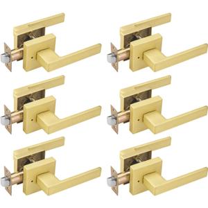6 Pack Gold Door Handles Interior, Privacy Door Lever for Bath & Bedroom, Push Button Door Handle with Lock