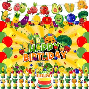 2 x Fruit Birthday Party Decorations Kit,Summer Fruit Party Supplies,Fruit Sensory 1st Backdrop Cake Topper Birthday Banner Colorful Balloons for Dancing Fruit 1st Baby Shower Party Supplies Decor