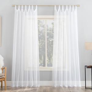 No. 918 Emily Sheer Voile Tab Top Curtain Panel, 59" x 63", White