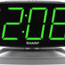 Sharp Home LED Digital Alarm Clock  Swivel Base - Outlet Powered, Simple Operation, Alarm, Snooze, Brightness Dimmer, Big Green Digit Display, Silver Case