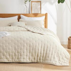 Bedsure Quilt Bedding Set Beige King Size Bedspread Coverlet - Lightweight Soft for All Seasons, Cross Stitch Bedding Set, 3 Pieces, 1 Quilt (104"x90") & 2 Pillow Shams (20"x36")