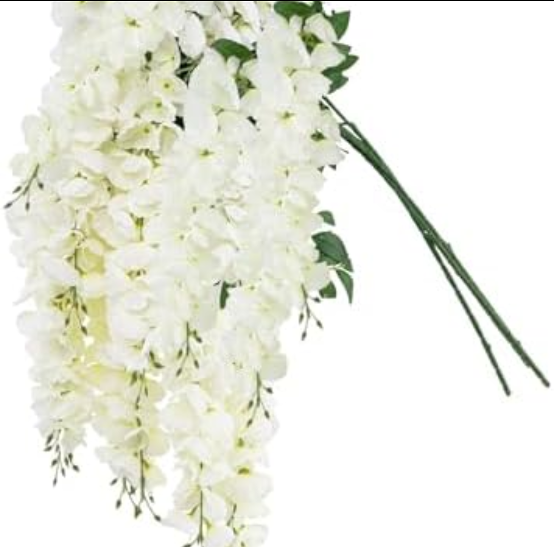 Lcuasc 4pcs Artificial Wisteria Flowers 37in Fake Wisteria Rattan Hanging Garland Silk Flowers String for Wedding Party Wall Home Decor(White)