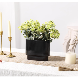 Black Ceramic Vase for Flowers, Decorative Boho Vase for Decor, Rectangle Vases for Tulips, Pampas Grass Vases for Living Room, Office, Mantel, Wedding, Dining Table, 7 Inches