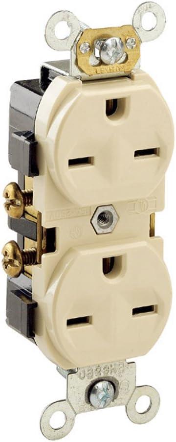 Leviton 15 Amp, 250 Volt, Narrow Body Duplex Receptacle, Straight Blade, Commercial Grade, Self Grounding, Canadian, 5028-I, Ivory