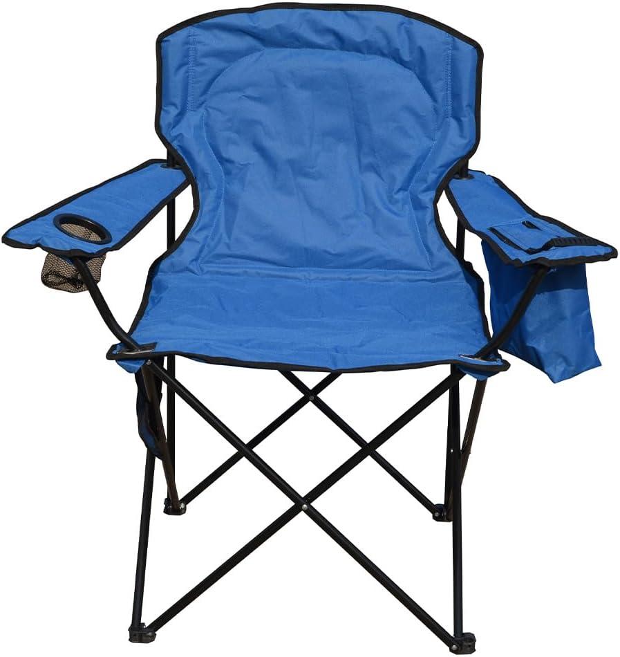 Folding Camping Chair with Cooler - Includes Cup Holder and Accessories Sleeve - Comes with Carry Bag for Easy Transport (Blue)