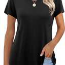 Amoretu Short Sleeve Tunic Tops Loose Fit for Women Crew Neck Tunic Tshirt (Black, M)