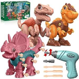 Laradola Dinosaur Toys for Kids Aged 3 4 5 6 7 8 Year Old, Kid Boys Girls, Take Apart STEM Construction Building with Electric Drill, Party Christmas Birthday Gifts Blush Pink RS009-2