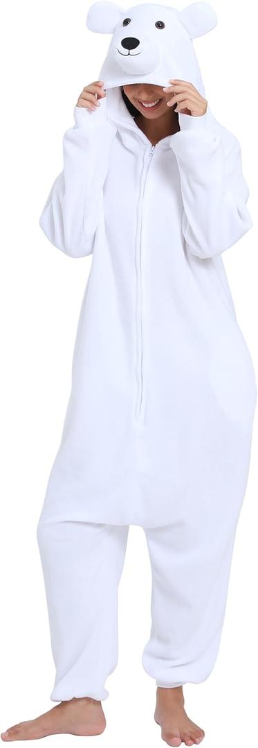 NAITOKE Adult Animal Onesie Halloween Costume Cosplay One-Piece Pajamas Women Man Teens (X-Large, White)