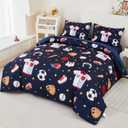 Kids Sports Comforter Set Twin Boys Bedding Set Navy Baseball Football Soccer Basketball Bed Sets Reversible 5 Pieces Bed in A Bag with Sheets(Navy Balls, Twin)