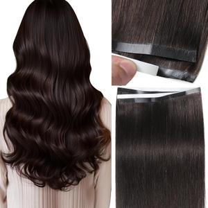 Loxxy Long Invisible Tape in Hair Extensions Human Hair - Darkest Brown Tape Weft Hair Extensions 16 Inch - Silky Straight, One Piece Wide Weft 31.5" (80cm), DIY Easy Application for Natrual Look 50g