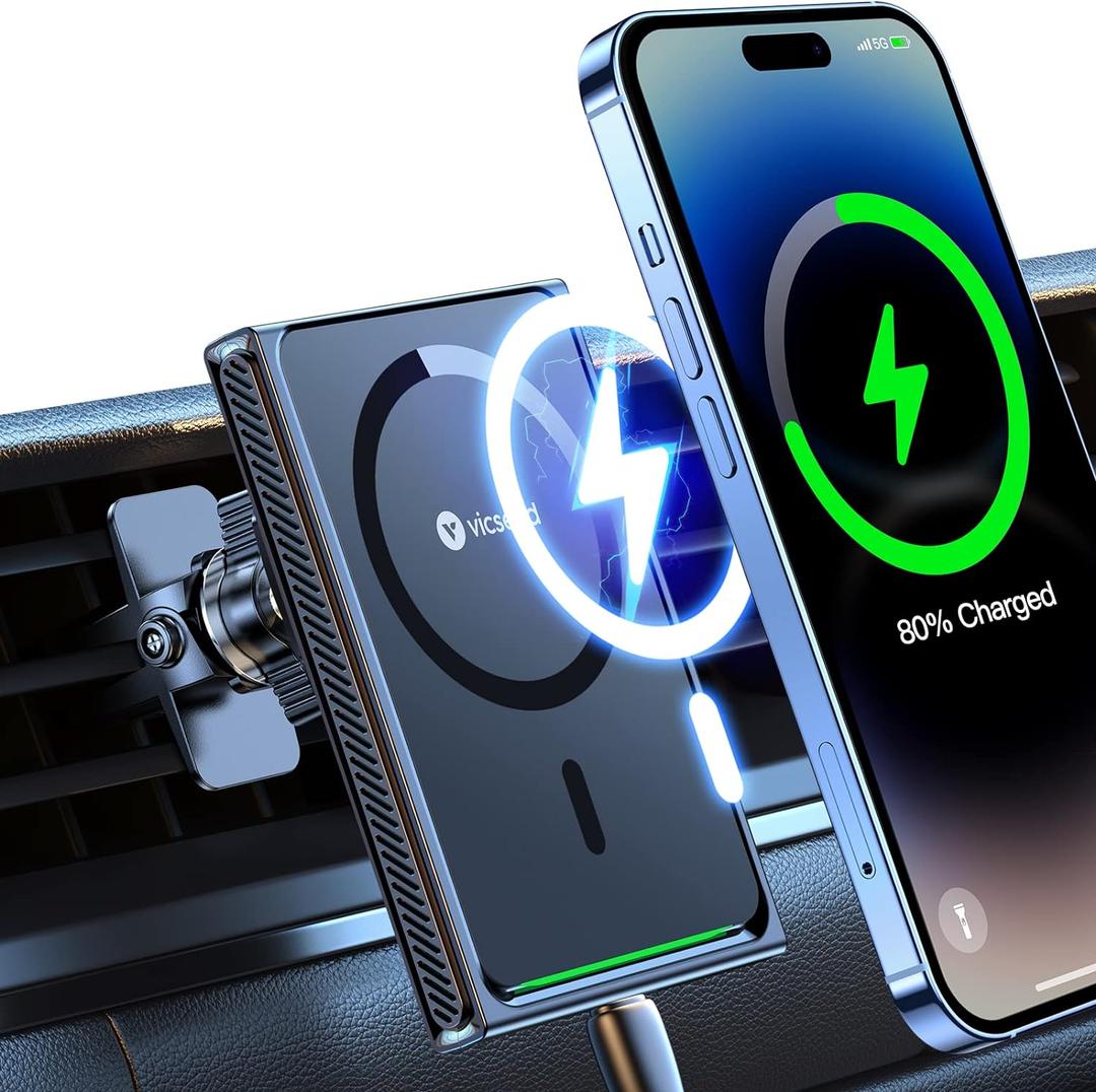 VICSEED Upgraded Magnetic Wireless Car Charger [15W Fast Charging] for Magsafe [Strongest Magnet Powe]r Vent Phone Holder Car Mount for iPhone 14 13 12 Pro Max Mini Plus