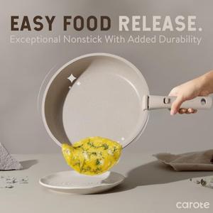 CAROTE 5pcs Pots and Pans Set, Nonstick Cookware , Induction Kitchen Cookware Sets Non Stick with Removable Handle, RV Cookware Set, Oven Safe, Taupe