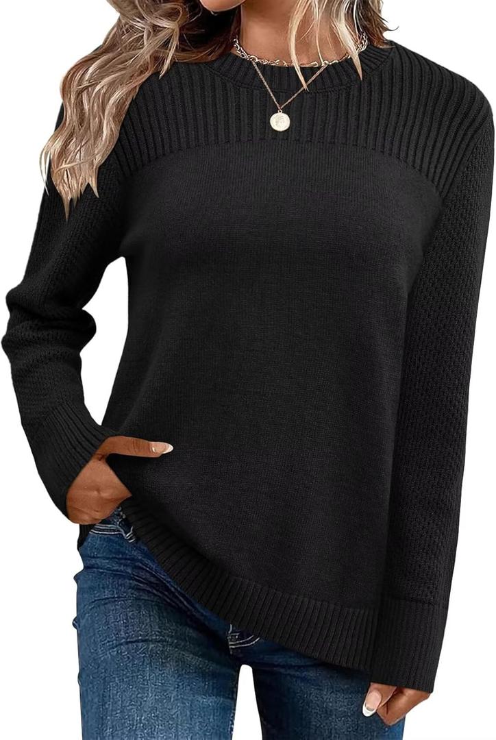 FEKOAFE Womens Sweaters 2026 Fall Winter Long Sleeve Sweater Lightweight Tops Trendy Pullovers (XX-Large, Aa-black)
