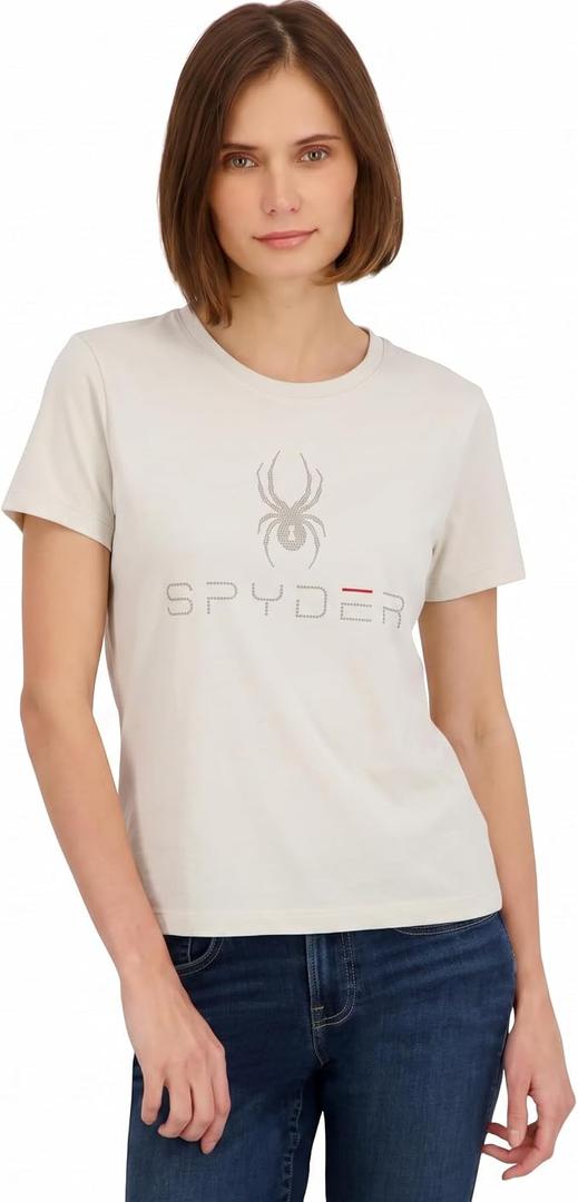 Spyder Womens Core Classic Logo Graphic Short Sleeve Tee T-Shirt, Pearl, L