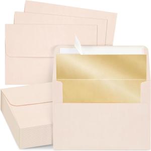 Best Paper Greetings A7 Envelopes - Blush Pink, 5.25 x 7.25 In, 50 Pack, Bronze Foil Lining - Peel & Seal Invitation & Mailing Envelopes for Wedding Invitations & Stationery Supplies
