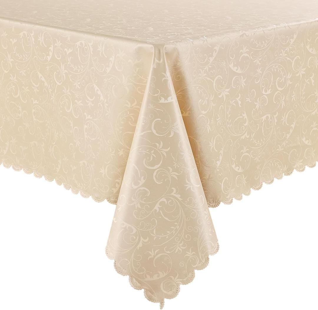 Smiry Rectangle Table Cloth, Waterproof Heavy Duty Vinyl Tablecloths, Wipeable Washable Table Cover for Kitchen and Dining Room (Cream, 60" X 102")
