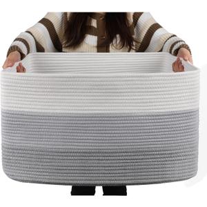 OIAHOMY Large Blanket Basket, 22x17x12 Rectangle Woven Baskets, Nursery Blanket Storage Living Room, Toy Storage With Handle, Large Baskets for Organizing-Gradient Grey