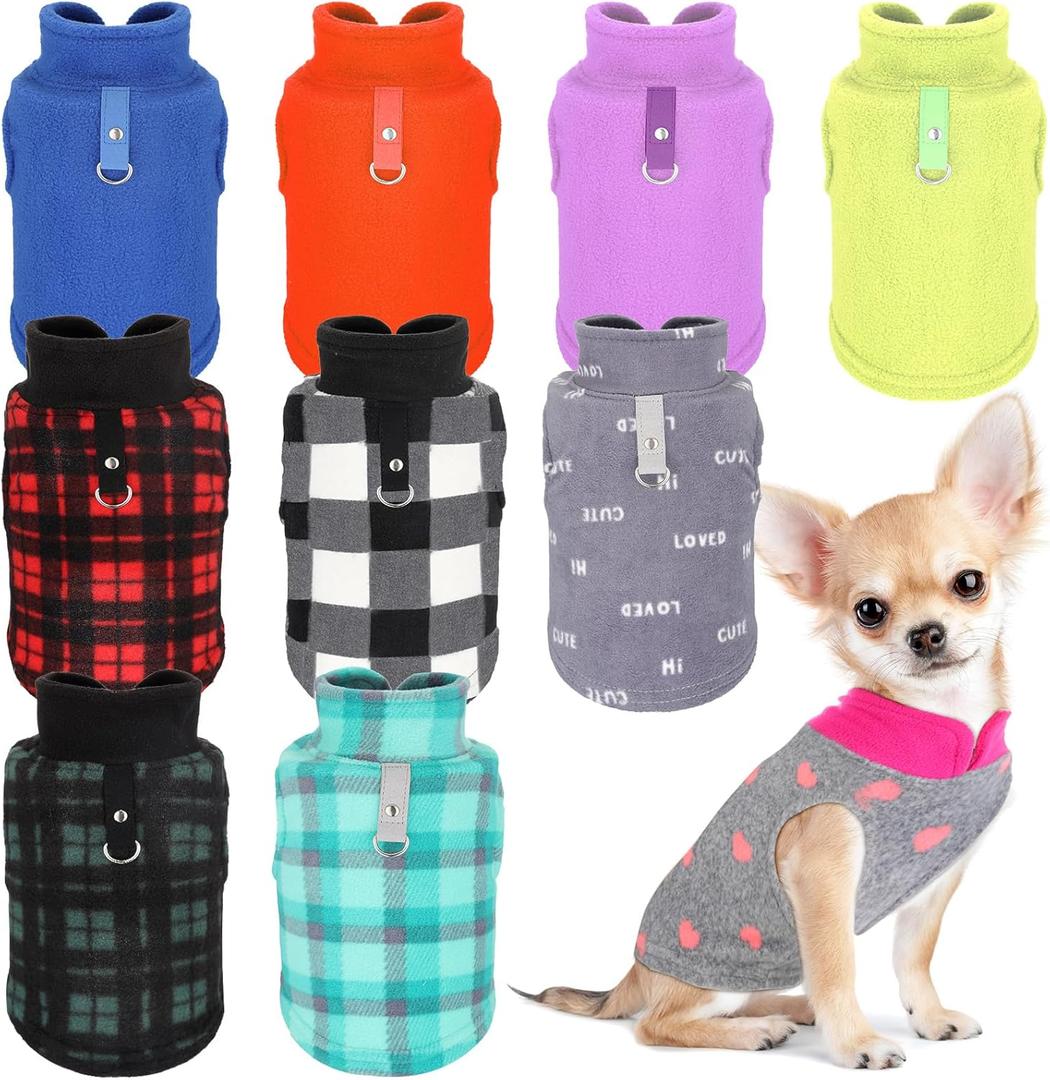 10 Pack Dog Sweaters for Small Dogs Fleece Small Dog Sweaters with Leash Ring Puppy Sweater Fleece Soft Dog Winter Cold Weather Indoor and Outdoor (Small)