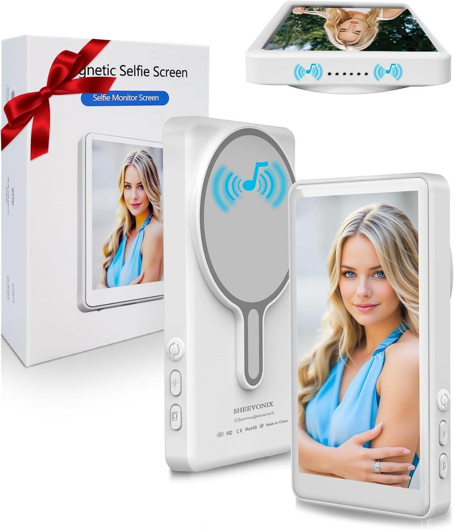 Selfie Monitor Screen iPhone, Built in Audio Output, Back Camera Monitor Screen for Media Content Creators, Rear Camera Display for Vlog Live Stream, Not for iPhone 17+