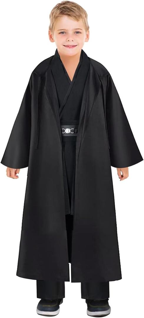Kids Anakin Costume Tunic Hooded Robe Outfits Halloween Cosplay Uniform (XLarge, Black)