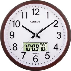 OSTAR 14" Large Analog Digital Display Wall Clock Silent Non-Ticking, Day of The Week Temperature Battery Operated Clock for Living Room Bedroom Kitchen