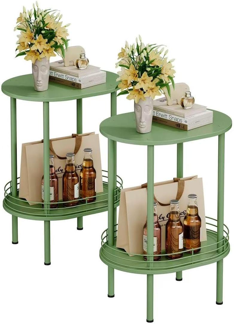 Round Side Table Set of 2,Bedside Table with Storage, Morden Round Nightstand, Samll Side Table for Living RoomBathroomBedroom, Nursery, Laundry, Green