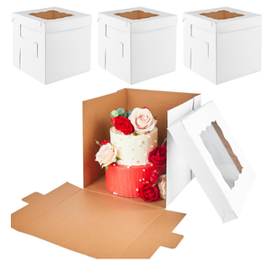Kucoele 3 Pack 12 x 12 x 12 Inches Tall Cake Boxes with Window, White Tiered Cakes Boxes Disposable Layer Cake Carrier Cardboard Cake Container