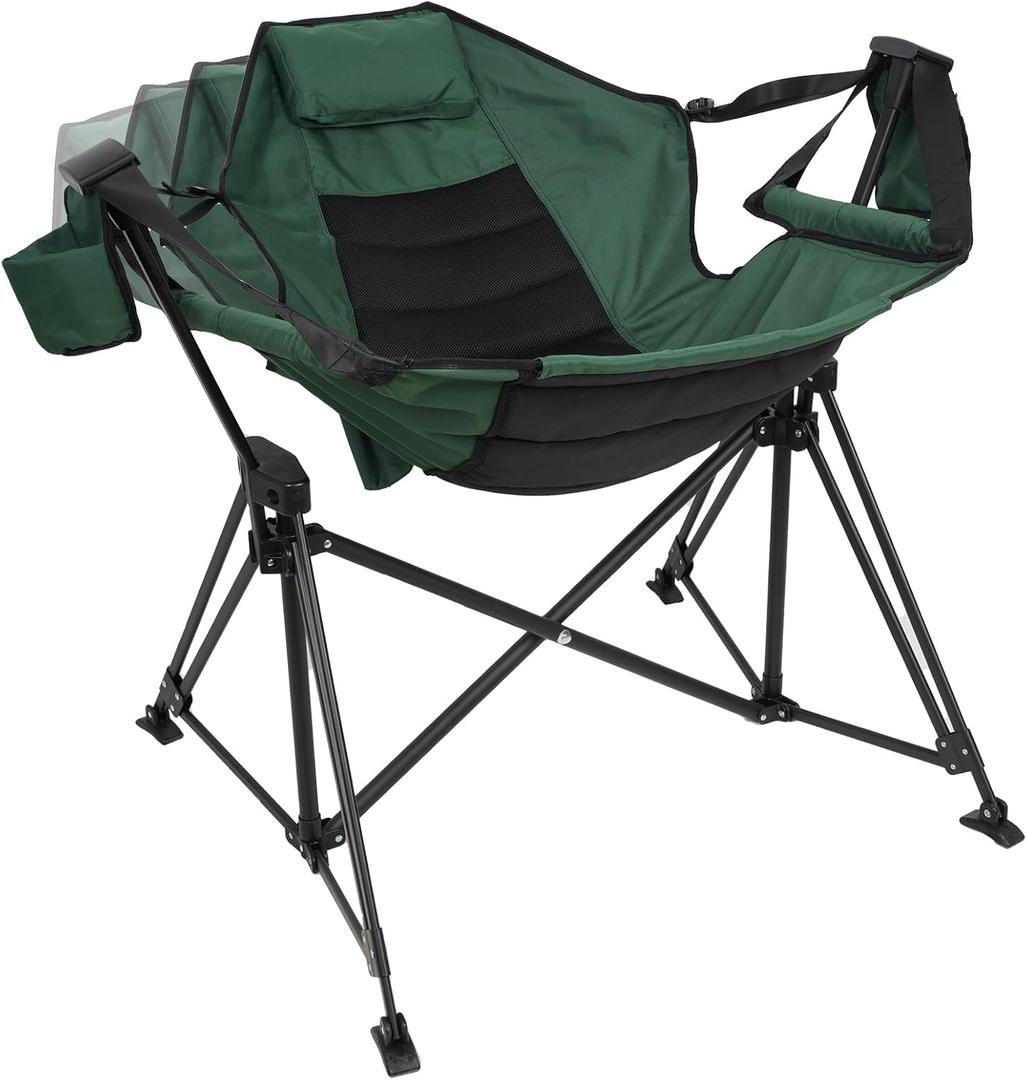 Hammock Camping Chair Folding 350lbs Foldable Portable Rocking Chairs for Adults Outside Swinging Camp with Stand Lawn Garden Hanging Outdoor (Green Black)