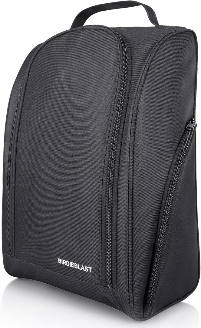 Golf Shoe Bag, Zipper Sports Shoe Strap Bag with Side Accessory Pocket for Storing Golf Accessories, Padded Golf Shoe Carry Bags with Clasped Strap Handle (Black)