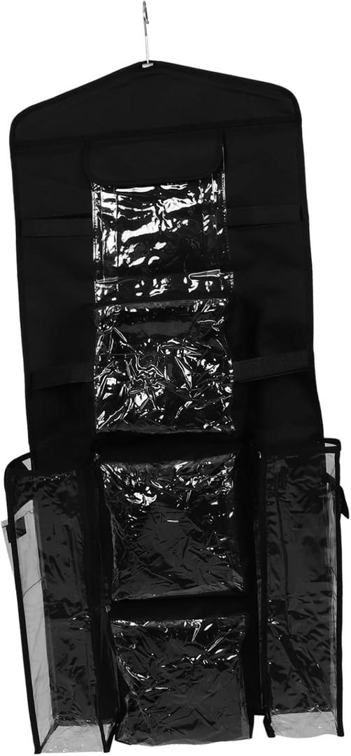 Hanging Gift Wrap Organizer Bag Multi-Pocket Storage for Wrapping Paper Ribbons and Bows Easy Installation Over Door Design Black Material