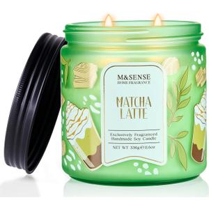 M&SENSE Matcha Latte Scented Candle, 11.6oz Natural Soy Wax, 70 Hours Long Lasting Clean Burn, Green Tea Creamy Aroma for Stress Relief, Non-Toxic Relaxing Aromatherapy Gifts for Women