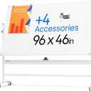Rolling Dry Erase Board 96 x 46 - Large Portable Magnetic Whiteboard with Stand - Double Sided Easel Style Whiteboard with Wheels - Mobile Standing White Board for Office, Classroom & Home