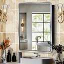 Movo Medicine Cabinet with Mirror, 20x28 Inch Farmhouse Metal Framed Rectangle Bathroom Mirror Cabinet, Recess or Surface Mount Installation Chrome