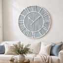 Quelay 30 Inch Coastal Wall Clock, Blue Farmhouse Vintage Wooden Clock with Roman Numerals, Quiet Ticking Battery Operated, Rustic Retro Decorative for Living Room Kitchen Office Home Decor