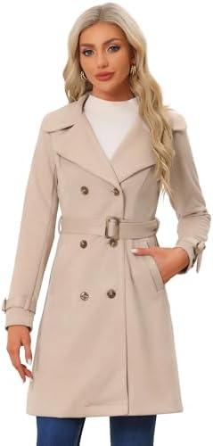 Allegra K Women's Faux Suede Trench Coat Jacket Classic 2023 Fall Winter Double Breasted Overcoat L