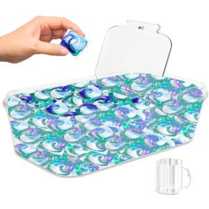 Skywin Laundry Pods Container with Slide Lid 15 x 8.7 x 5.3 Inches, Holds 11 Pounds OR 120-150 Pods, Dishwasher Pods Container (Clear)