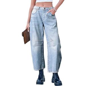 Sexyasasii Wide Leg Jeans Woman Wide Leg Mid-Rise Denim Y2k Ankle Pants Barrel Boyfriend Jeans for Women with Pockets, M
