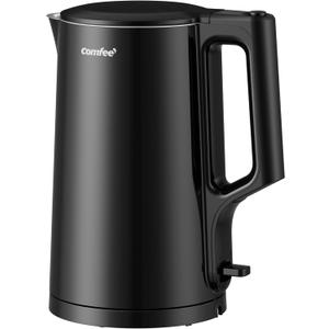 COMFEE' 1.7L Double Wall Electric Tea Kettle and Kettle Water Boiler, 100% Stainless Steel Interior & Lid & Spout, Two-Level Wide Open Lid, 1500W Fast Boiling, Auto-Off and Boil-Dry Protection