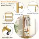 Kaitiemoo Heavy Duty Clothing Rack with Wheels,Modern Garment Rack with 3 Metal Shelves, 71.8Inches Display Rack for Hanging Clothes, Hanging Rod for Small Space,Gold
