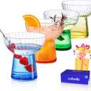 ColoVie Stemless Margarita Glasses Set of 4-13oz Ribbed Colored Glassware - Premium Hand-Blown Lead-Free Crystal - Aesthetic Rippled Cocktail Cups for Party, Cinco de Mayo, Home Bar - Gift Box