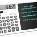 Desk Calculator with Writing Pad, Widescreen Extra-Large LCD Display, 12-Digit Calculator, Solar & Battery Dual Power Supply, Desktop Calculator with Ergonomic Viewing Angle for Office, School (White)