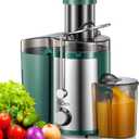 Juicer Machine, 800W Centrifugal Juicer Extractor with Wide Mouth 3 Feed Chute for Fruit Vegetable, Easy to Clean, Stainless Steel, BPA-free (Green)