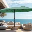 PHI VILLA 15ft Large Patio Umbrellas with Base, Outdoor Double-Sided Rectangle Market Umbrella for Pool Lawn Garden, Mint Green