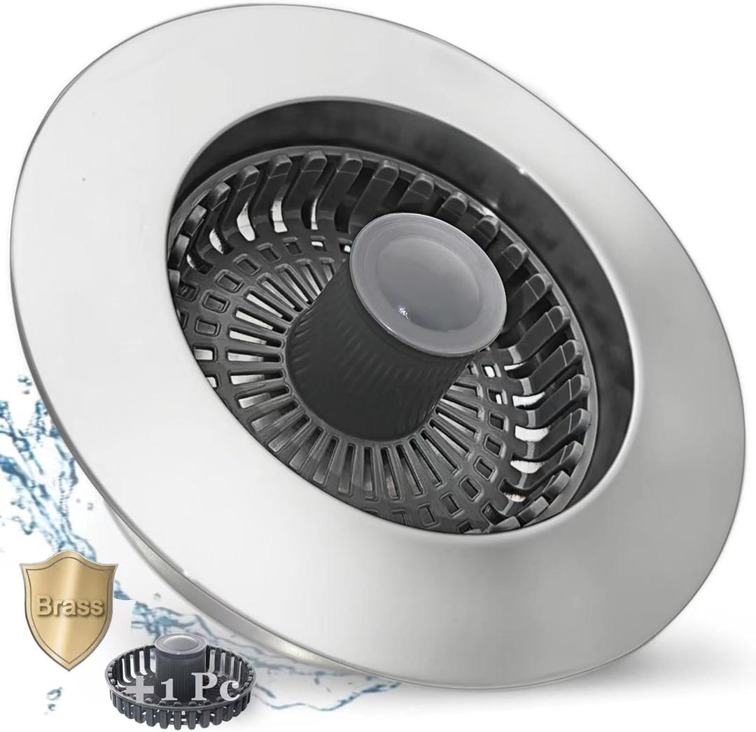 BAOLSLS 3 in 1 Kitchen Sink Stopper, Pop Up Kitchen Sink Drain Strainer, with an Extra Basket Strainer, Kitchen Sink Drain Stopper for US Standard 3-1/2 Inch, Brass Material Electroplate Silver