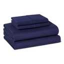 Amazon Basics Soft Organic Cotton Sheet Set with 2 Pillowcases, GOTS-Certified, Queen, Navy Blue